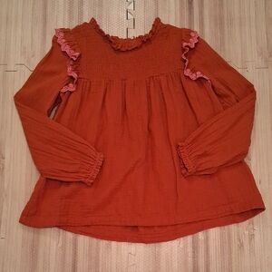 Cat & Jack Rust Orange Girls Ruffle Top with Pink Accent